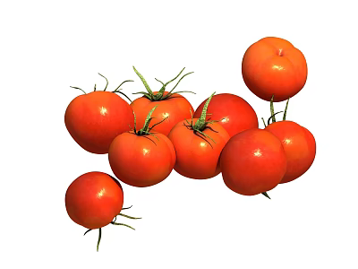 Fresh Red Tomatoes With Green Stems Arranged On White Background 3d model