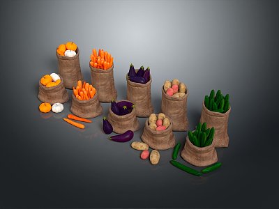 Carrot Eggplant Potato Cucumber Garlic Pumpkin 3d model