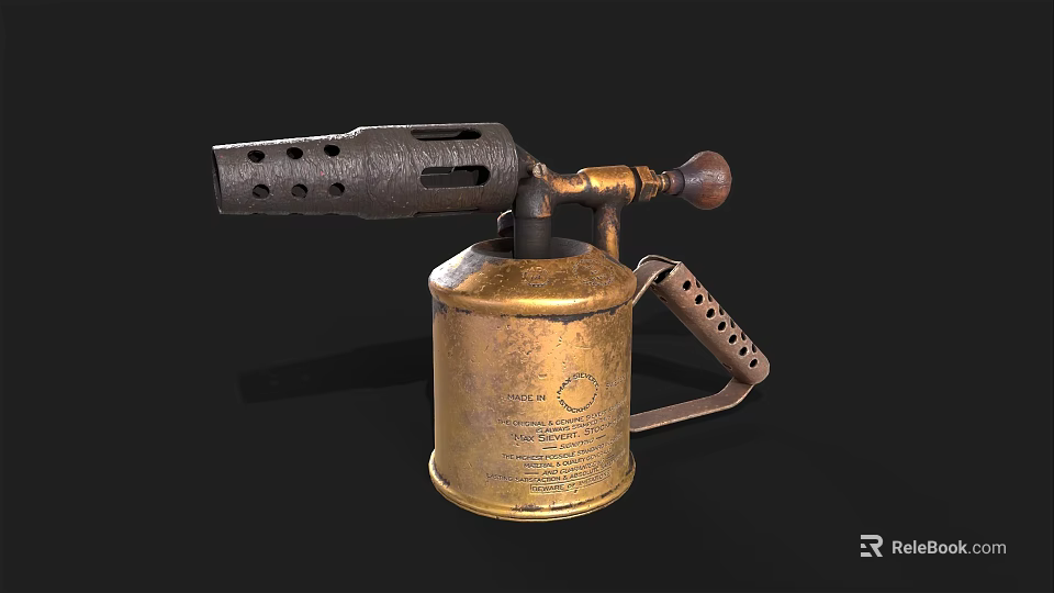 Vintage Brass Gas Blowtorch Hardware Tool With Metal Handle And Cylinder Design 3d model 