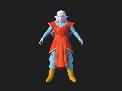 Detailed Game Movie Character With White Hair Red Orange Robe Blue Sleeves And Yellow Boots 3d model