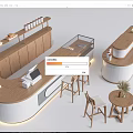 Modern Reception Desk Design With Wooden Countertop White Base Chairs Small Tables And Plant