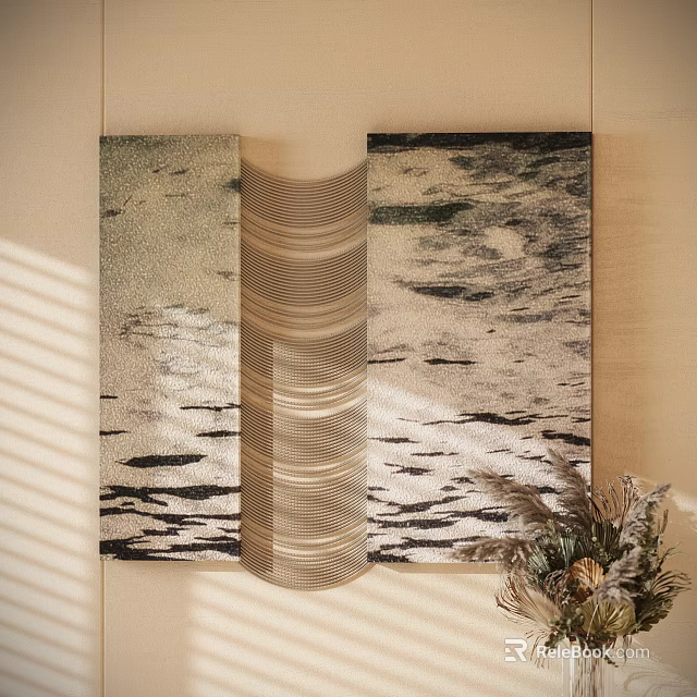 Abstract Painting Three Panel Design With Wavy Lines Textured Surfaces And Natural Tones 3d model 