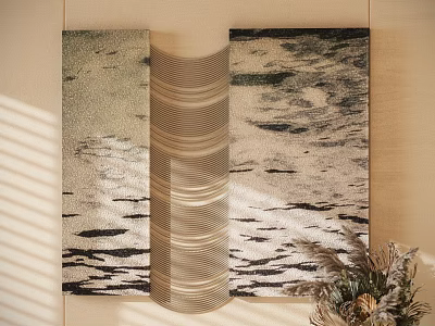 Abstract Painting Three Panel Design With Wavy Lines Textured Surfaces And Natural Tones 3d model