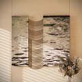 Abstract Painting Three Panel Design With Wavy Lines Textured Surfaces And Natural Tones