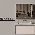 Sleek Modern Bathroom Vanity Cabinet With Wall Mounted Mirror Ceramic Sink And Faucet