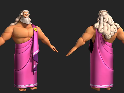 Muscular Game Movie Character With Long White Hair Pink Toga And Purple Trim 3d model