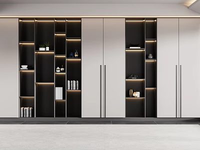 Modern Bookcase With Built in Lighting and Various Compartments for Books and Decor Items 3d model