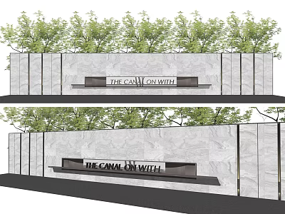 Modern Feature Wall Design With Stone Finish Green Plants And Engraved Text 3d model