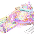 Pink Themed Kids Playground With Slide Ball Pit And Castle Structure