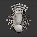 White Owl Sculpture With Spread Wings Black Patterns And Yellow Eyes On Dark Background