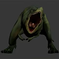 Tyrannosaurus Rex 3D Model With Green Yellow Color Open Mouth Dynamic Pose