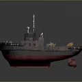 Tugboat with Red and Black Hull Deck Equipment and Yellow Lights as Water Transport Craft