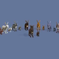 Cute Rabbits in Various Colors and Different Sizes Standing Together in Group