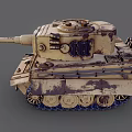Weathered Sand Colored Military Tank With Long Cannon Turret And Metal Tracks