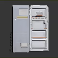 Vintage Style Retro Refrigerator With Open Door And Interior Shelves Design