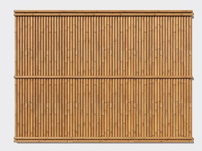 Natural Bamboo Fence With Closely Spaced Vertical Slats For Modern Garden Design 3d model