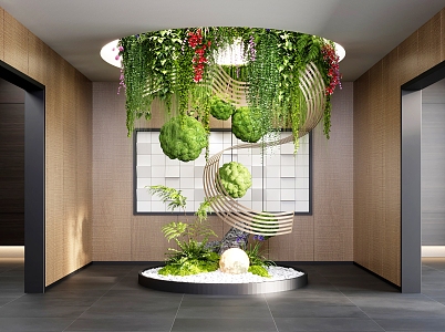 Modern Indoor Suspension Landscaping Vine Crushed Stone Fern Landscape Plant Heap 3d model