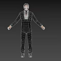 Man in Black Suit White Shirt And Tie Standing With Arms Outstretched Against Gray Background