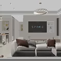 Modern Living and Dining Room Interior With Sofa Coffee Table Geometric Rug And Pendant Lights