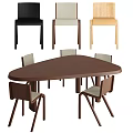 Modern Brown Wooden Dining Table with Various Colored Chairs Set Design
