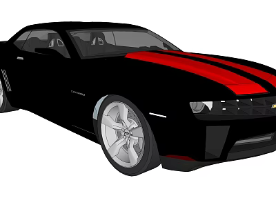 Black Two Door Sports Car With Red Stripes And Sleek Exterior Design 3d model