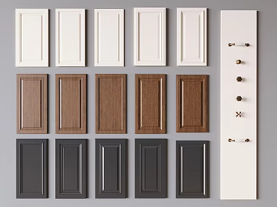Various Colored Wardrobe Doors with Wood Grain Design and Modern Hardware 3d model