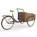 Practical Cargo Bike With Wooden Cargo Box Black Frame And Three Wheels 3d model
