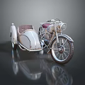 Classic Vintage Motorcycle With Silver Sidecar Leather Seat And Retro Headlight