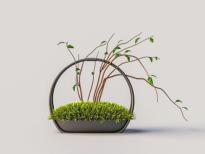 Flower basket bonsai ornaments 3d model