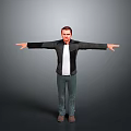 Man Standing With Arms Outstretched In Black Jacket White T-Shirt Jeans And Brown Shoes