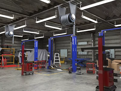 Modern Professional Car Repair Garage With Functional Lifts And Tools 3d model