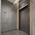 Modern Elevator Hallway With Sleek Stone Walls Recessed Lighting Polished Floor And Potted Plant