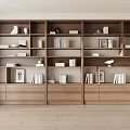 Wooden Bookcase With Multiple Shelves Drawers And Decorative Items On