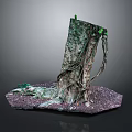 Wooden Tree Stump Decor With Stone Base Vines And Green Plants Roots