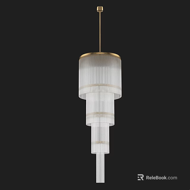 Elegant Crystal Chandelier With Golden Top And Multi Layer Transparent Striped Design 3d model 