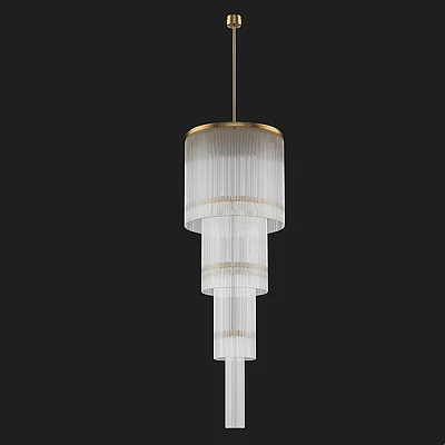 Elegant Crystal Chandelier With Golden Top And Multi Layer Transparent Striped Design 3d model