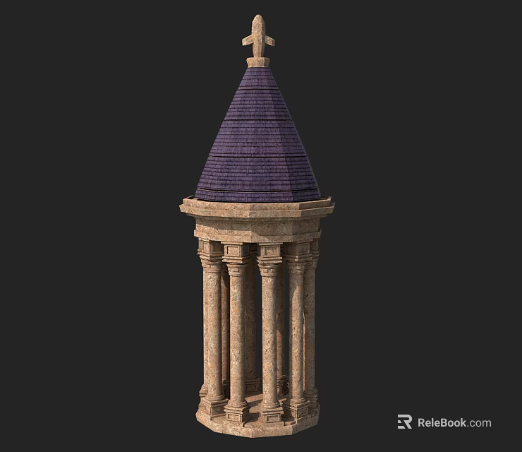 Ornate Stone Architectural Structure Featuring Purple Dome Cross And Columns 3d model 