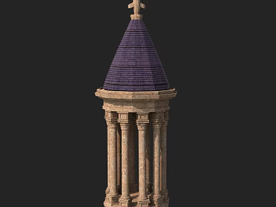 Ornate Stone Architectural Structure Featuring Purple Dome Cross And Columns 3d model
