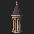 Ornate Stone Architectural Structure Featuring Purple Dome Cross And Columns