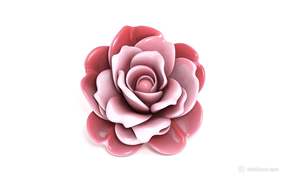 Elegant Pink and White Ceramic Rose Floral Display with Layered Petals for Interior Decor 3d model 