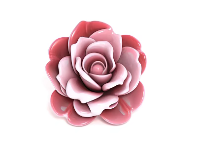 Elegant Pink and White Ceramic Rose Floral Display with Layered Petals for Interior Decor 3d model