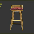 Modern Wooden Bar Stool With Dark Seat Cushion And Sturdy Legs