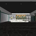 Luxury Hotel Lobby Interior With Marble Reception Desk Golden Decorative Wall And Lighting