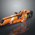 Futuristic Orange Sci Fi Weapon with White Stripes and Black Mechanical Components 3d model