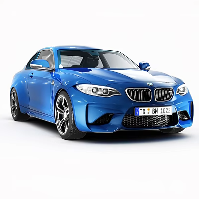 Blue BMW Two Door Coupe With Sporty Front Fascia And Alloy Wheels 3d model