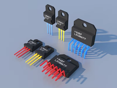 Household Electronic Components With Different Models And Colored Pins Black Packages 3d model