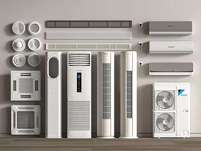 Assorted Modern Air Conditioners and Fans with Different Styles for Indoor Use 3d model