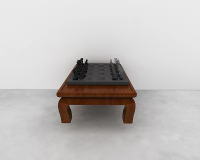 Chess Entertainment On Wooden Table With Chessboard And Black White Pieces 3d model