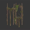 Modern Outdoor Wooden Shelves With Twisted Vines And Green Leaves