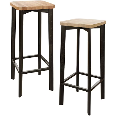 Stylish Modern Bar Stools With Wooden Seat And Black Metal Frame Design 3d model